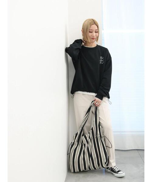 Samansa Mos2 blue(サマンサモスモスブルー)の「ストライプ巾着トートバッグ(ハンドバッグ・レディース・ネイビー/ブラック/ベージュ・F)」の9枚目の写真