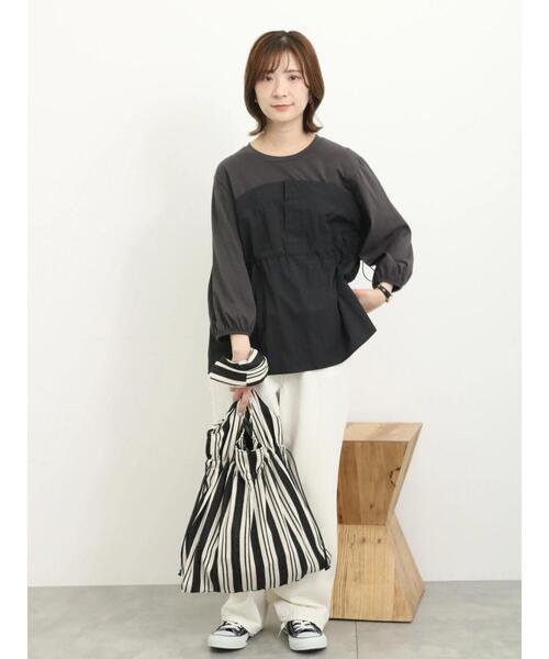 Samansa Mos2 blue(サマンサモスモスブルー)の「ストライプ巾着トートバッグ(ハンドバッグ・レディース・ネイビー/ブラック/ベージュ・F)」の11枚目の写真