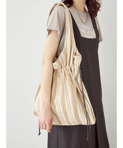 Samansa Mos2 blue(サマンサモスモスブルー)の「ストライプ巾着トートバッグ(ハンドバッグ・レディース・ネイビー/ブラック/ベージュ・F)」の21枚目の写真