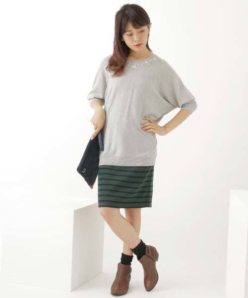 earth music&ecology（アースミュージックアンドエコロジー）の「ボーダータイトスカート（スカート・レディース・ワインレッド/アイボリー/ネイビー/グリーン・MEDIUM/LARGE）」の11枚目の写真