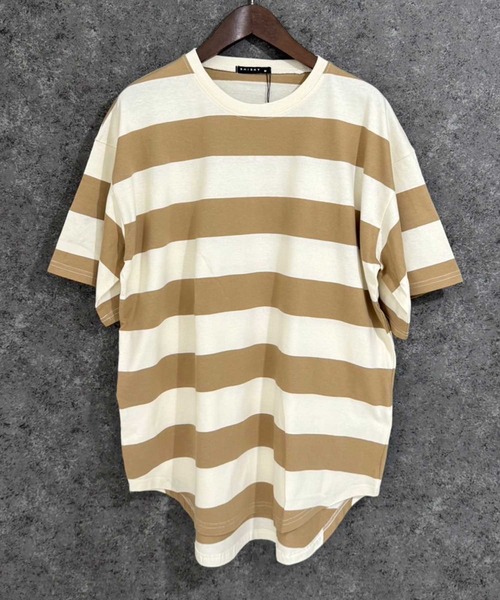 SHISKY(シスキー)の「オーバーサイズ ワイドボーダーT(Tシャツ/カットソー・メンズ・ブラック/ベージュ/グレー/ラベンダー/チャコール・M/L/XL)」の5枚目の写真