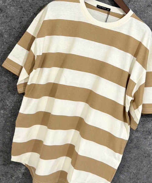 SHISKY(シスキー)の「オーバーサイズ ワイドボーダーT(Tシャツ/カットソー・メンズ・ブラック/ベージュ/グレー/ラベンダー/チャコール・M/L/XL)」の9枚目の写真