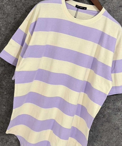 SHISKY(シスキー)の「オーバーサイズ ワイドボーダーT(Tシャツ/カットソー・メンズ・ブラック/ベージュ/グレー/ラベンダー/チャコール・M/L/XL)」の10枚目の写真