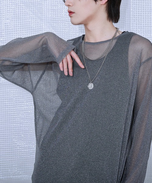 Ellno Loset(エルノロゼット)の「ラメシアープルオーバー(Tシャツ/カットソー・メンズ・ブルーグレー/ブラック・SMALL/MEDIUM/LARGE)」の1枚目の写真