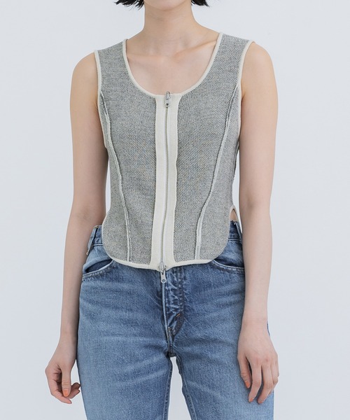 STUDIOUS(ステュディオス)の「【STUDIOUS/ステュディオス】ジップアップ2WAYニットビスチェ(ベスト・レディース・ホワイト/ダークグレー・FREE)」の21枚目の写真