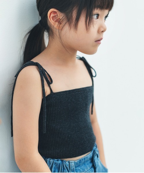 ooju(オージュ)の「【洗濯可能/洗えるニット】【ooju】ニットビスチェ(キャミソール・キッズ・チャコールグレー/ライム・1/2)」の2枚目の写真