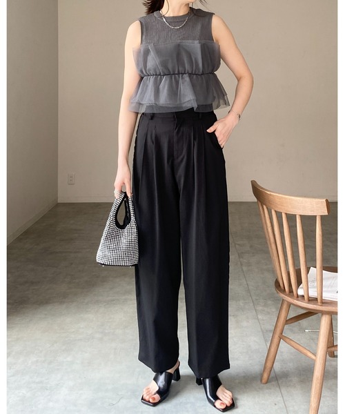 ❥❥❥様 フリルチュールドッキングベスト ノーカラーベスト ジレ 黒 Frene ❥❥❥様 フリルチュールドッキングベスト ノーカラーベスト
