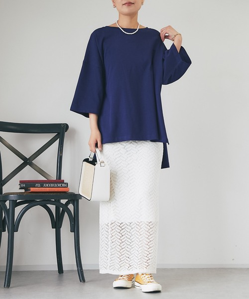 un dix cors（アンディコール）の「シルケット風ビックスリットプルオーバー（Tシャツ/カットソー・レディース・オフホワイト/ネイビー・FREE）」の21枚目の写真