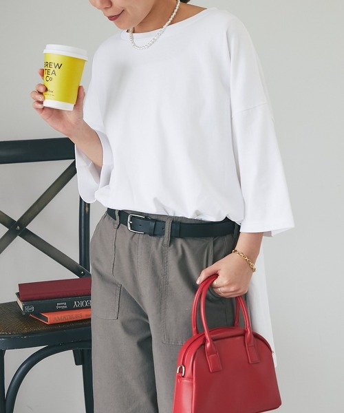 un dix cors（アンディコール）の「シルケット風ビックスリットプルオーバー（Tシャツ/カットソー・レディース・オフホワイト/ネイビー・FREE）」の6枚目の写真