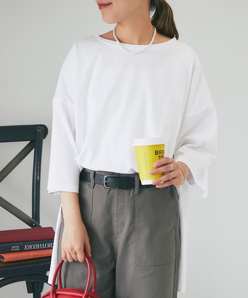 un dix cors（アンディコール）の「シルケット風ビックスリットプルオーバー（Tシャツ/カットソー・レディース・オフホワイト/ネイビー・FREE）」の9枚目の写真