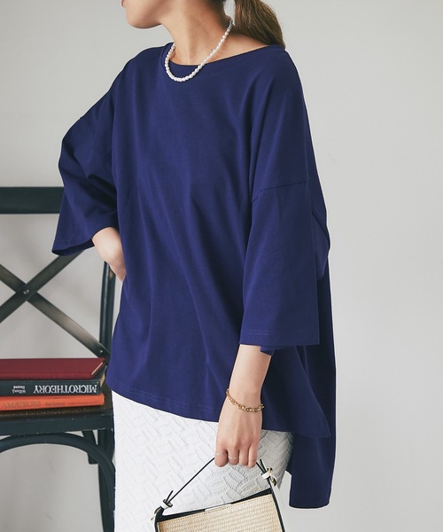 un dix cors（アンディコール）の「シルケット風ビックスリットプルオーバー（Tシャツ/カットソー・レディース・オフホワイト/ネイビー・FREE）」の16枚目の写真