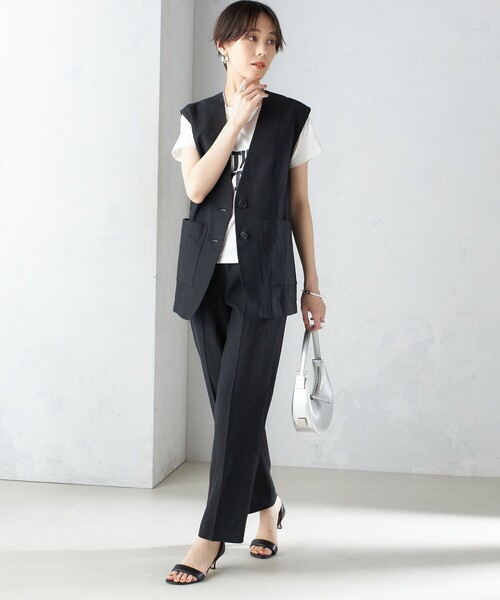 ✨美品✨ SHIPS シップス スーツ ノーカラー パンツ ベージュ Lサイズ SHIPS（シップス）の「〈手洗い可能〉コットン リネン ノー
