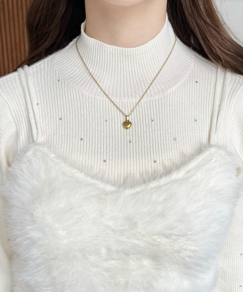 moment+（モーメントプラス）の「Wストラップロングフェザーニットビスチェ（キャミソール・レディース・グレー/ブラック/アイボリー/ミント/ピンク/レッド/モカ/ブラウン・L/M）」の11枚目の写真