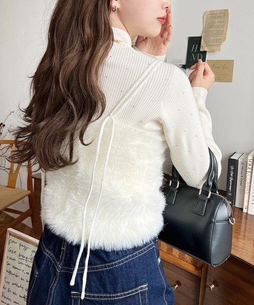 新品未使用　NOBLE ♡フェザーニットビスチェ♡ moment+ キャミソール ロングフェザーWストラップニットビスチェ