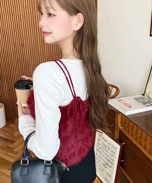 セール】ロングフェザーWストラップニットビスチェ