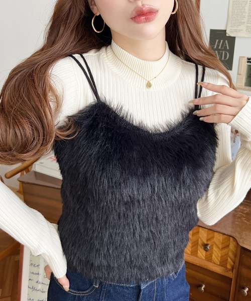 新品未使用　NOBLE ♡フェザーニットビスチェ♡ セール】ロングフェザーWストラップニットビスチェ