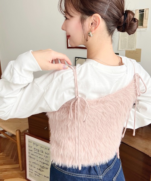 セール】ロングフェザーWストラップニットビスチェ（キャミソール