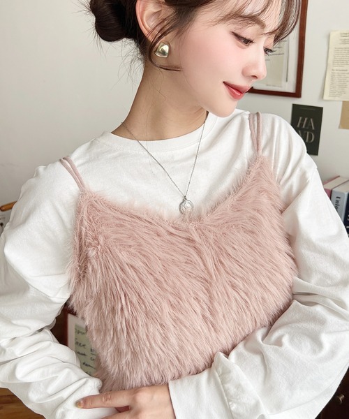 セール】ロングフェザーWストラップニットビスチェ