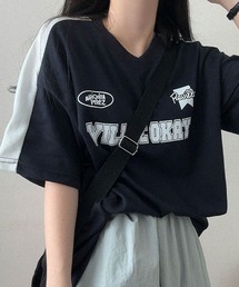 ロゴ入りⅤネックtシャツ レディース 配色 ブロークコア