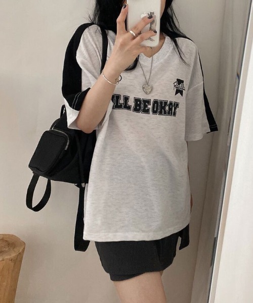 VIVID LADY（ビビッドレディー）の「ロゴ入りⅤネックtシャツ レディース 配色 ブロークコア（Tシャツ/カットソー・レディース・ネイビー/ブラック/ホワイト系・FREE）」の7枚目の写真