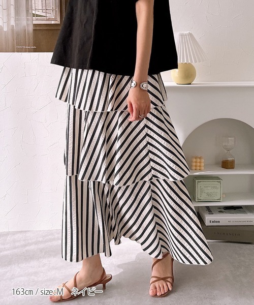 nissen（ニッセン）の「【販売終了】ストライプティアードスカート（スカート・レディース・ネイビー/ブラック・M/L）」の15枚目の写真
