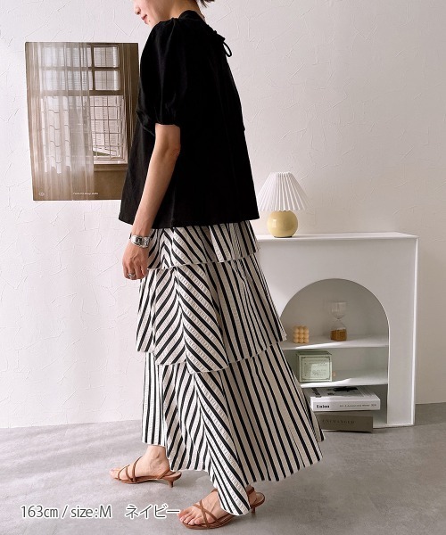 nissen（ニッセン）の「【販売終了】ストライプティアードスカート（スカート・レディース・ネイビー/ブラック・M/L）」の12枚目の写真