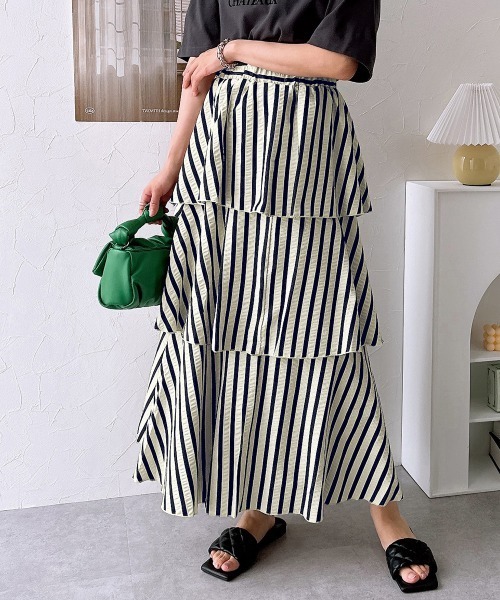 nissen（ニッセン）の「【販売終了】ストライプティアードスカート（スカート・レディース・ネイビー/ブラック・M/L）」の11枚目の写真