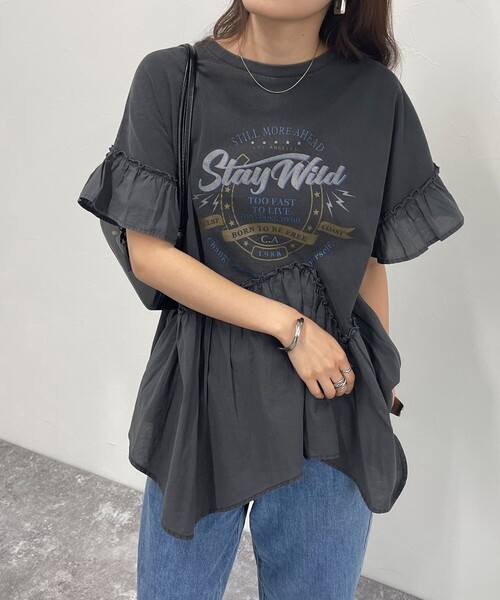 fredy emue(フレディエミュ)の「ピグメント加工リメイク風Tシャツ(Tシャツ/カットソー・レディース・チャコールグレー/ライトグレー・38)」の2枚目の写真