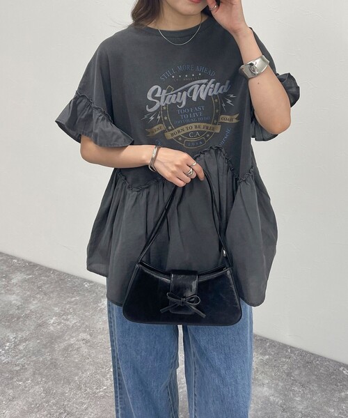 fredy emue(フレディエミュ)の「ピグメント加工リメイク風Tシャツ(Tシャツ/カットソー・レディース・チャコールグレー/ライトグレー・38)」の3枚目の写真