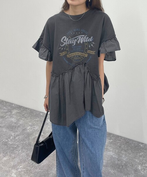 fredy emue(フレディエミュ)の「ピグメント加工リメイク風Tシャツ(Tシャツ/カットソー・レディース・チャコールグレー/ライトグレー・38)」の4枚目の写真