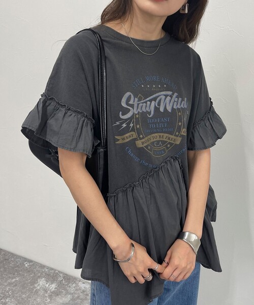fredy emue(フレディエミュ)の「ピグメント加工リメイク風Tシャツ(Tシャツ/カットソー・レディース・チャコールグレー/ライトグレー・38)」の5枚目の写真