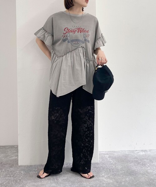 fredy emue(フレディエミュ)の「ピグメント加工リメイク風Tシャツ(Tシャツ/カットソー・レディース・チャコールグレー/ライトグレー・38)」の6枚目の写真