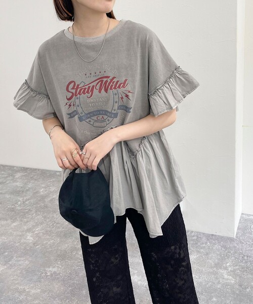 fredy emue(フレディエミュ)の「ピグメント加工リメイク風Tシャツ(Tシャツ/カットソー・レディース・チャコールグレー/ライトグレー・38)」の11枚目の写真