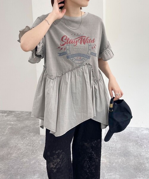fredy emue(フレディエミュ)の「ピグメント加工リメイク風Tシャツ(Tシャツ/カットソー・レディース・チャコールグレー/ライトグレー・38)」の12枚目の写真