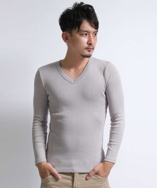 NO ID.(ノーアイディ)の「mlt1276 - 16フライス9分袖VネックTシャツ(Tシャツ/カットソー・メンズ・ブラック/グレー系その他/ホワイト/アッシュグレー・1/3/2)」の4枚目の写真