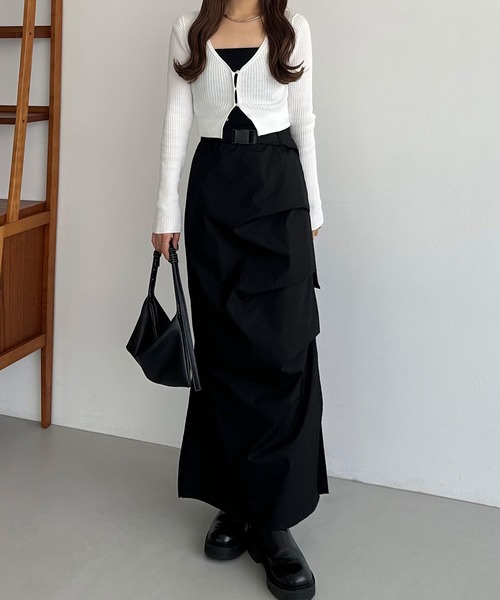 callautia（カラウティア）の「ベルト付きサイドタックデザインスカート（スカート・レディース・チャコール/ブラック/カーキ・SMALL/MEDIUM/LARGE）」の6枚目の写真
