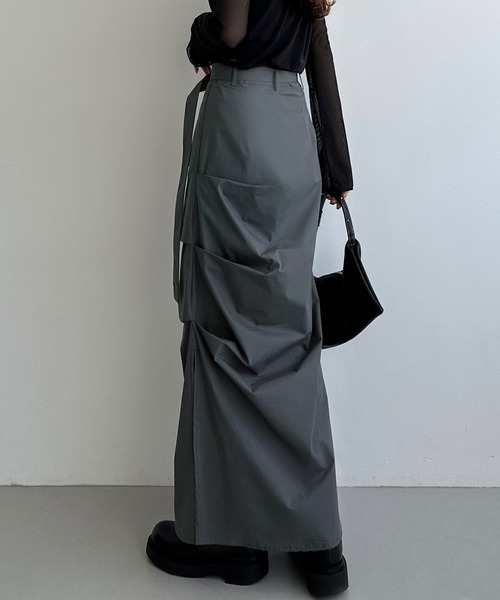 callautia（カラウティア）の「ベルト付きサイドタックデザインスカート（スカート・レディース・チャコール/ブラック/カーキ・SMALL/MEDIUM/LARGE）」の9枚目の写真