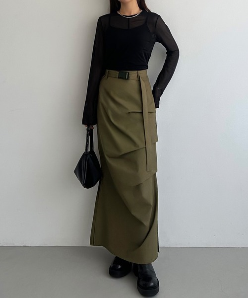 callautia（カラウティア）の「ベルト付きサイドタックデザインスカート（スカート・レディース・チャコール/ブラック/カーキ・SMALL/MEDIUM/LARGE）」の11枚目の写真
