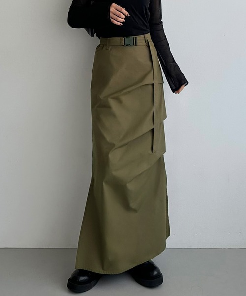 callautia（カラウティア）の「ベルト付きサイドタックデザインスカート（スカート・レディース・チャコール/ブラック/カーキ・SMALL/MEDIUM/LARGE）」の12枚目の写真