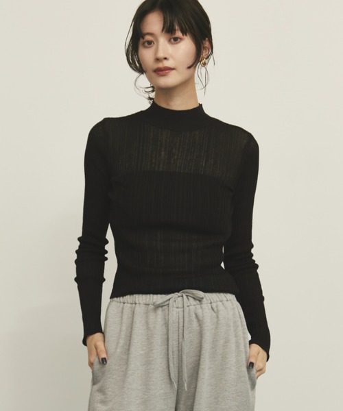 MERLOT（メルロー）の「リネンタッチリブ編みシアーハイネックプルオーバー（Tシャツ/カットソー・レディース・アイボリー/ブラック/ブラウン・FREE）」の20枚目の写真