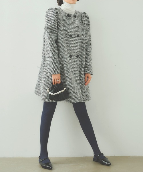 セール】選べるツイードorボアパワショルダブルボタンコート（ノー