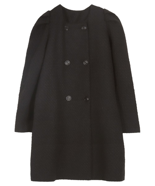 選べるツイードorボアパワショルダブルボタンコート（ノーカラーコート