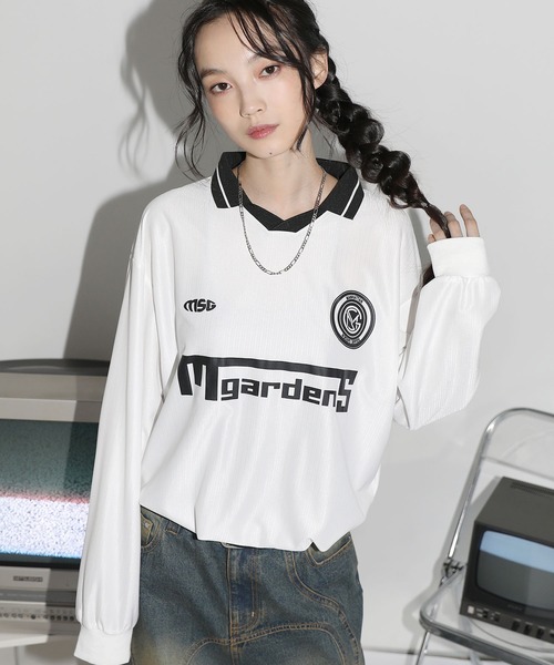 MSG(エムエスジー)の「オーバーサイズ襟配色ロゴプリントゲーム長袖Tシャツユニフォームシャツ【UNISEX】(Tシャツ/カットソー・メンズ・グレー/ブラック/ピンク/ホワイト/ブラック系/ネイビー・L/M/S/XL)」の22枚目の写真