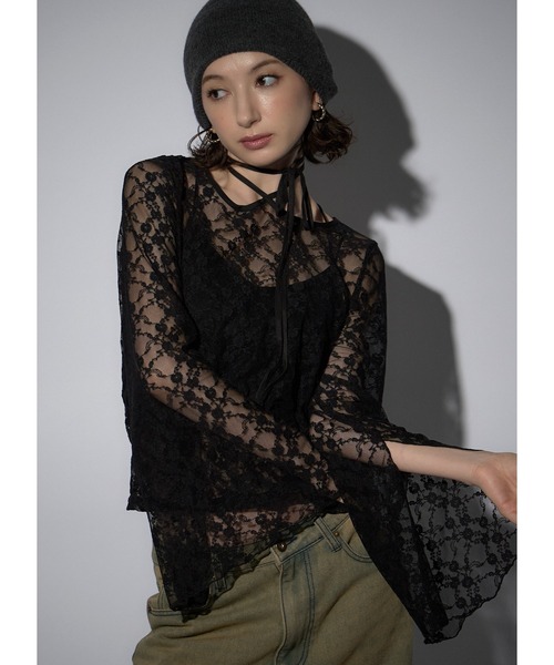 Adoon plain(アドーンプレーン)の「レースチョーカートップス/LS(Tシャツ/カットソー・レディース・ブラック/チャコールグレー/ボルドー/ホワイト・FREE)」の2枚目の写真