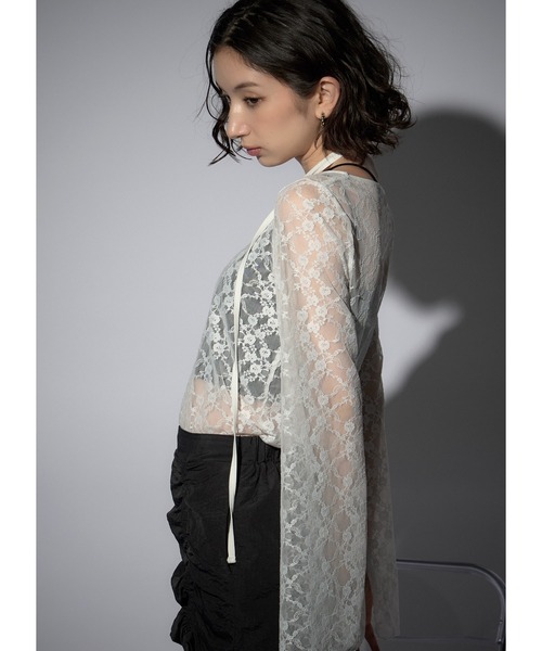 Adoon plain(アドーンプレーン)の「レースチョーカートップス/LS(Tシャツ/カットソー・レディース・ブラック/チャコールグレー/ボルドー/ホワイト・FREE)」の5枚目の写真