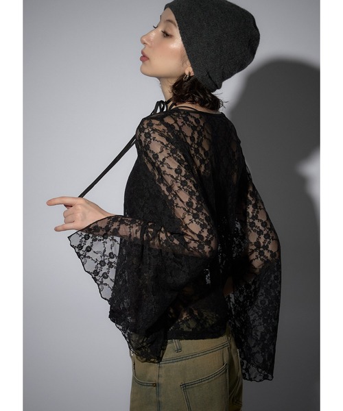 Adoon plain(アドーンプレーン)の「レースチョーカートップス/LS(Tシャツ/カットソー・レディース・ブラック/チャコールグレー/ボルドー/ホワイト・FREE)」の10枚目の写真