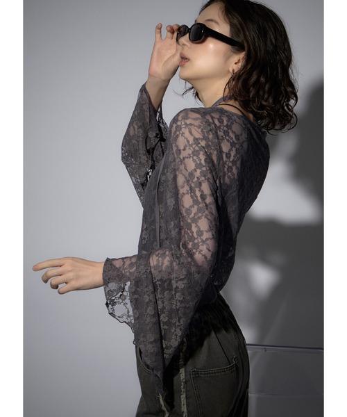 Adoon plain(アドーンプレーン)の「レースチョーカートップス/LS(Tシャツ/カットソー・レディース・ブラック/チャコールグレー/ボルドー/ホワイト・FREE)」の15枚目の写真