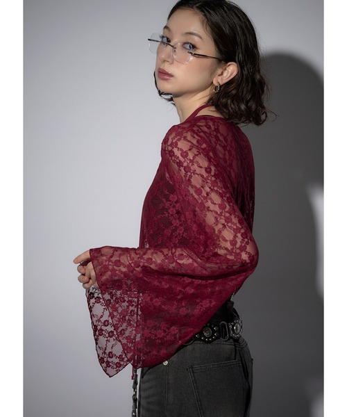 Adoon plain(アドーンプレーン)の「レースチョーカートップス/LS(Tシャツ/カットソー・レディース・ブラック/チャコールグレー/ボルドー/ホワイト・FREE)」の20枚目の写真