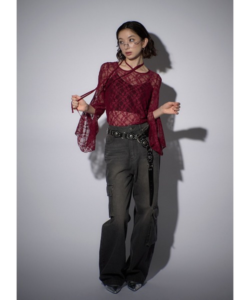 Adoon plain(アドーンプレーン)の「レースチョーカートップス/LS(Tシャツ/カットソー・レディース・ブラック/チャコールグレー/ボルドー/ホワイト・FREE)」の22枚目の写真