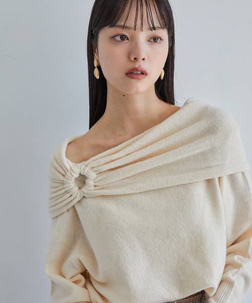 VIS(ビス)の「【2WAY】ミックスヤーンオフショルダーニット(ニット/セーター・レディース・チャコールグレー/ベージュ/キナリ・FREE)」の10枚目の写真